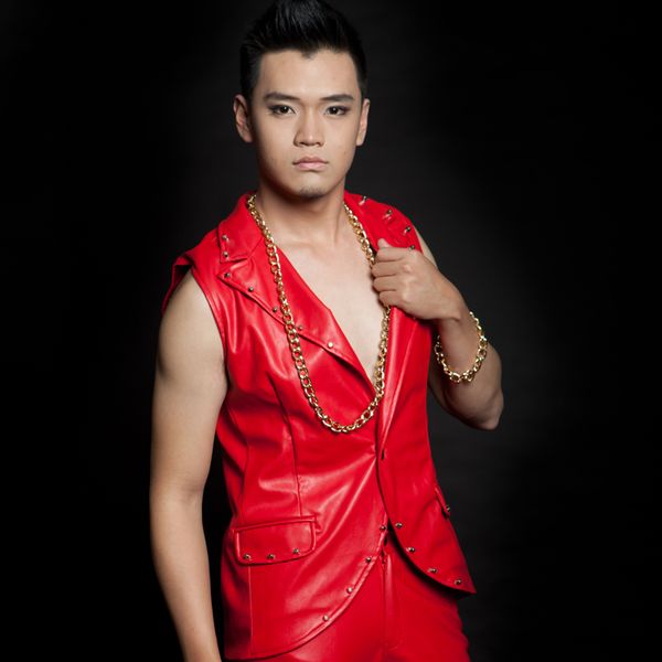 

s-6xl 2018 punk fashion men's clothing red slim rivet leather vest costume the singer's clothing, Black;white