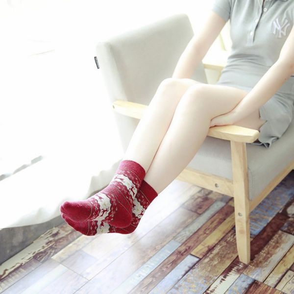 

sports socks festival style cristmas deer printed woolen soft moisture wicking hosiery christmas footwear for autumn2, Black