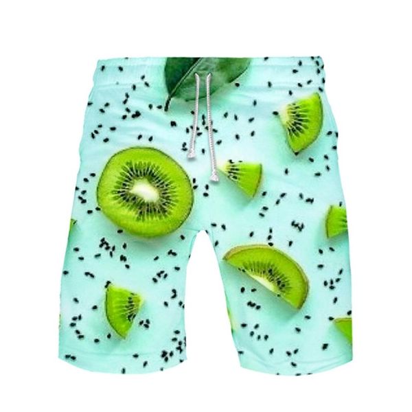

men's new hawaiian tie fruit kiwi print beach fit sport quick dry cotton blend with drawstring large size casual shorts pants, Brown;gray