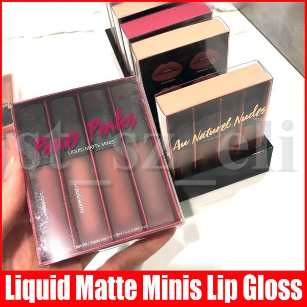 

4pcs/set lip makeup set liquid lipstick kit power pinks blushed / aw natured nudes mini liquid matte lipstick lipgloss3 styles