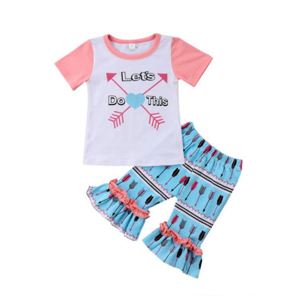 

Toddler Kids Baby Girls Summer Clothes T-Shirt Tops Tee Pants 2PCS Outfits Set Short Sleeve Arrows Print Clothing 1-6Y