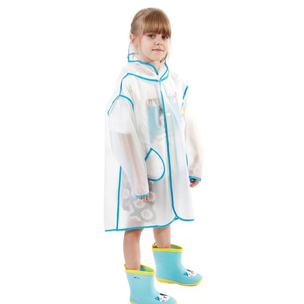 

eva material outdoor 100% waterproof rain poncho child raincoat kids long fringe hat transparent rain wear khkbm, Red;brown