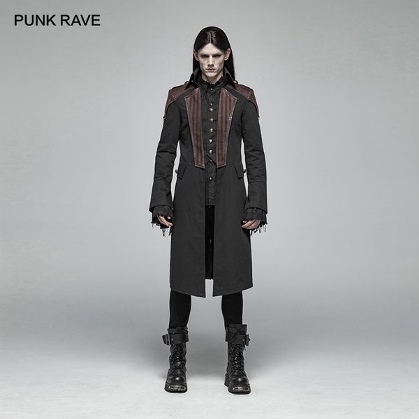 

punk rave men steampunk jacets coats mid-length performance elements coat gothic personality handsome visual kei jackets, Black;brown