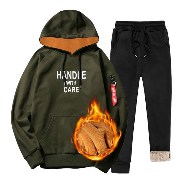 

tracksuit мужчины толстовки мужчины толстые ватки мех внутри вскользь printed hooded pullover пот hip hop high streetwear толстовка, Black