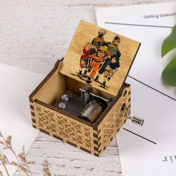 

naruto print music box kakashi uchiha itachi hand cranked wood music box castle in the sky christmas gift, Silver