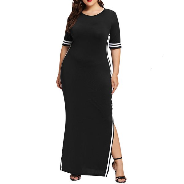 

woman clothing bodycon dress plus l xxxxxl size colors long dress casual slim stripe split half sleeve elegant woman s designer clothes, Black;gray