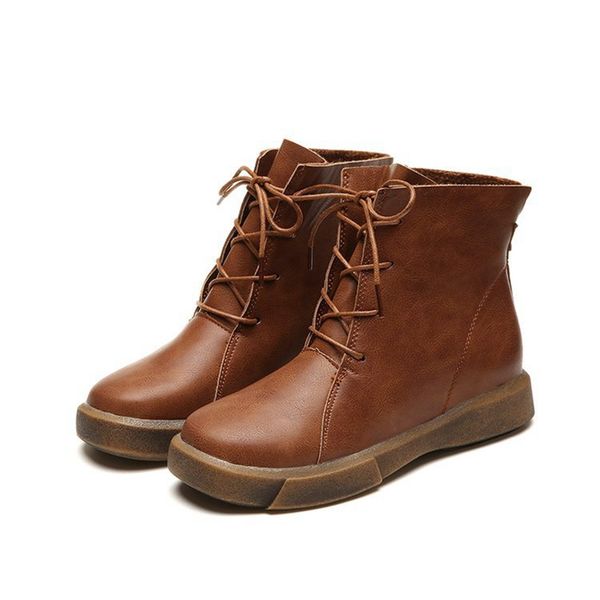 

british style leather brogues oxfords warm short flat boots women boots handmade casual ladies autumn winter shoes, Black