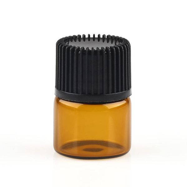 

10 units 1ml (1/4 dram) amber glass essential oil bottle, orifice reducer & cap