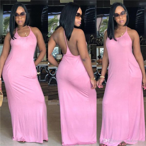 

розовый спагетти ремень женщин конструктора платья лета сплошного цвета без рукавов maxi платья sexy club женская одежда, Black;gray