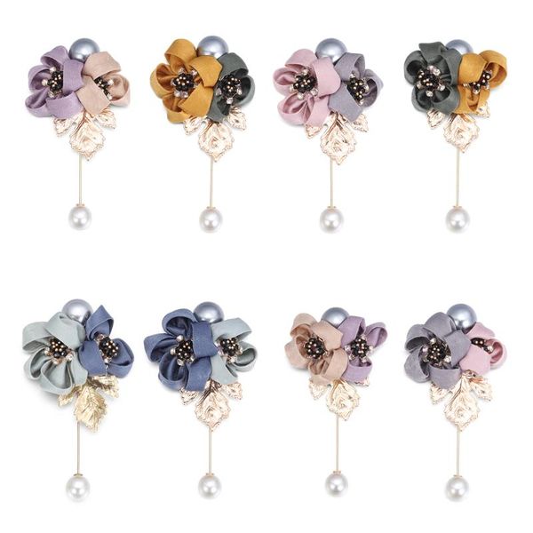 

brooch pin cloth art pearl fabric flower coat badge corsage shirt shawl sweater women man jewelry accessories banquet wedding, Gray