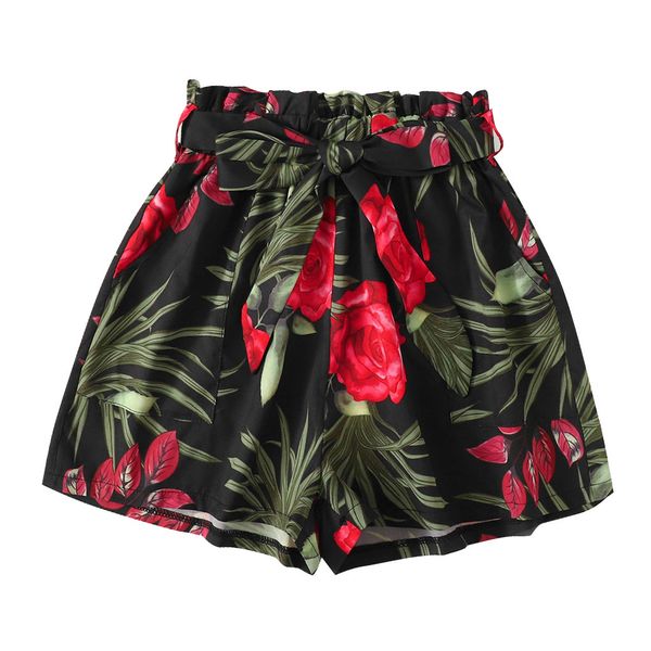 

new fashion casual foral printed shorts summer fashion women foral printed bandage shorts regular short, White;black