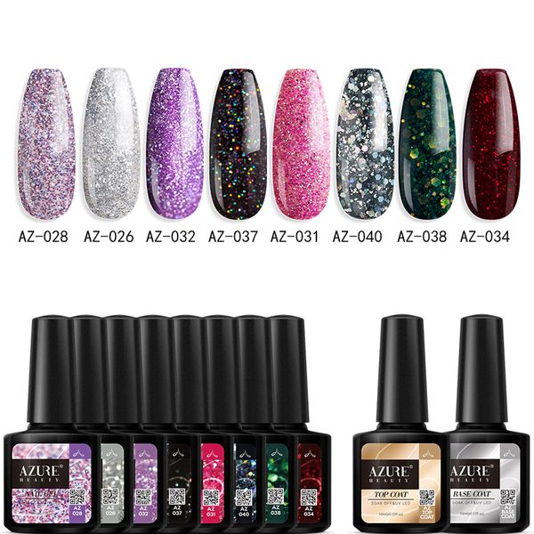 

beauty 10pcs/lot gel polish kits soak off uv/led semi permanent led lacquer glitter color gel long lasting base sets, Red;pink