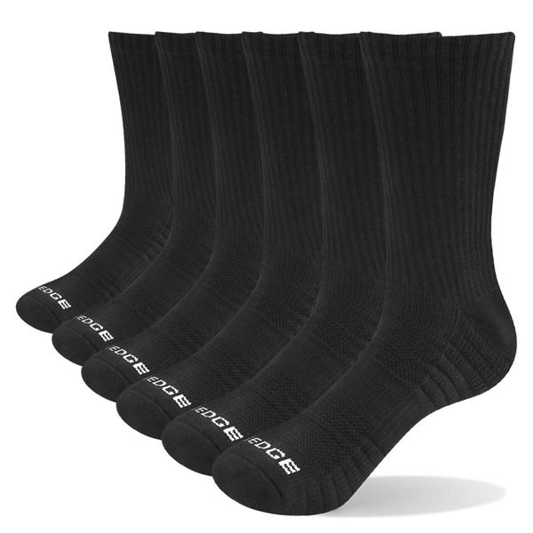 

6 pairs/pack men cotton cushion crew breathable comfort casual athletic training workout running sport black socks