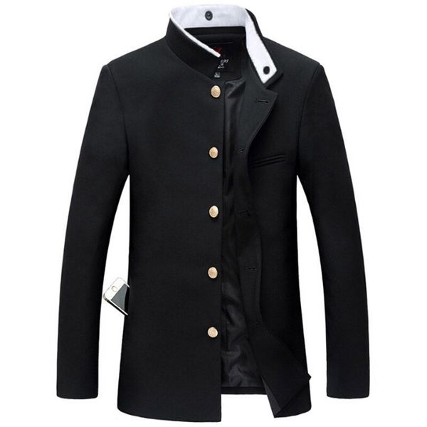 

2019 new men black slim tunic jacket single breasted blazer japanese school uniform college coat, White;black