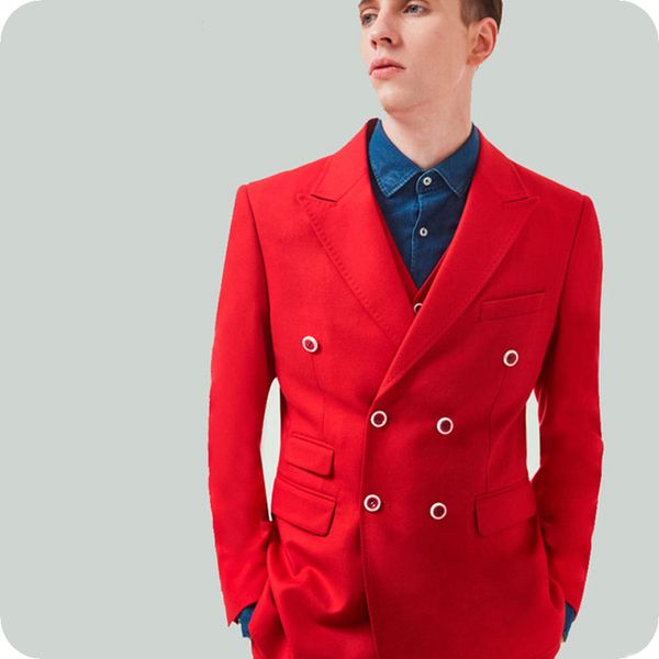

latest coat pant designs red men suits for wedding peaked lapel groom tuxedo double breasted man blazer jacket 3piece costume homme, Black;gray