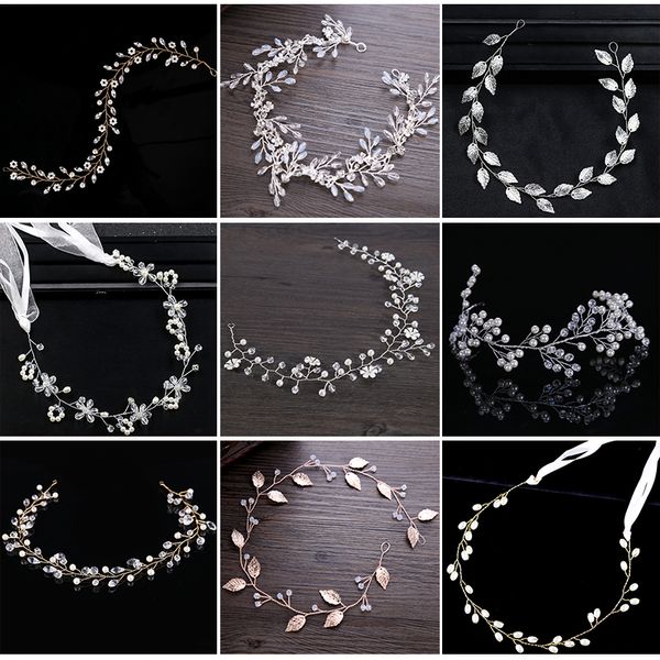 

crystal headbands wedding hair accessories handmade hair decoration pearl rhinestone head wear ornament for bride girls, Golden;white
