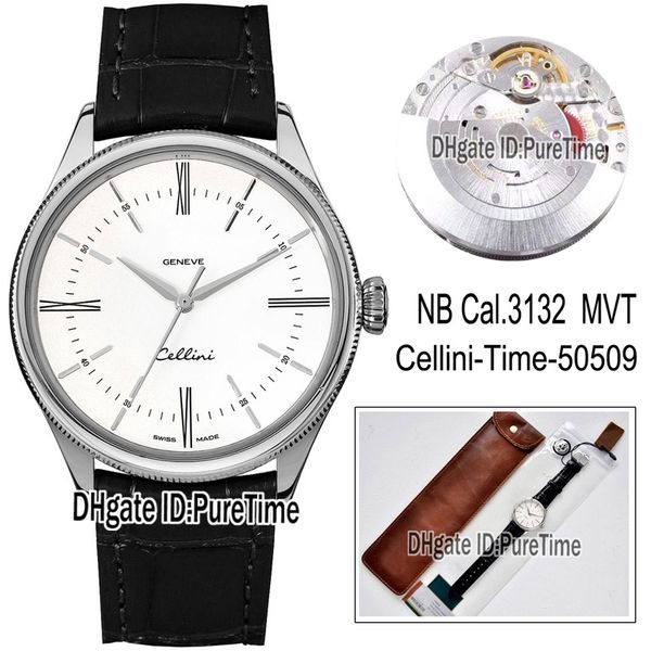 

Edition nb 39mm cellini time 50505 50509 teel ca e white dial roma cal 3132 eta 3132 automatic men watch black leather puretime nb02