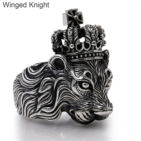

silver 925 men's hand finger punk rock ring animal big super bowl large vintage retro lion rings male, Golden;silver