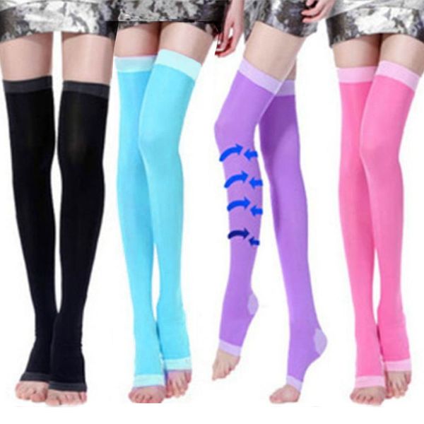 

2020 women summer stockings varicose veins compression burn fat fit slimming beauty leg over the knee fingerless stockings, Black;white
