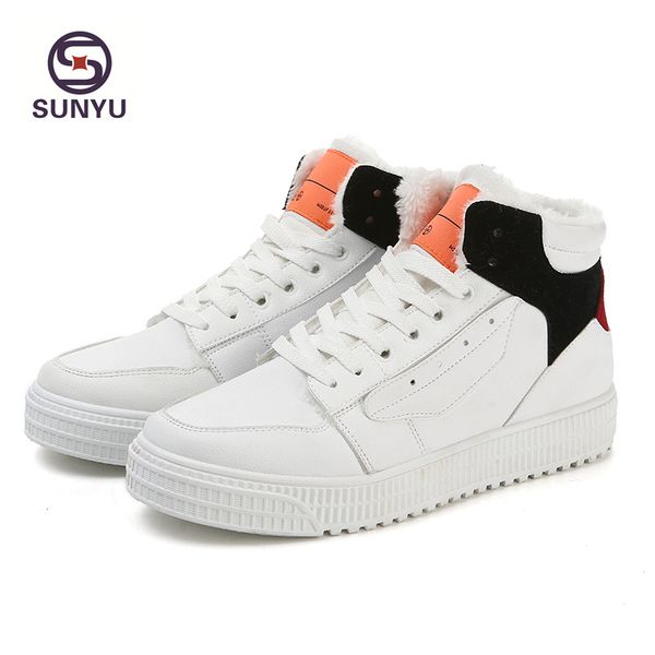 

sunyu brand men shoes autumn winter warm comfortable casual shoes high-cut lace-up white black leather