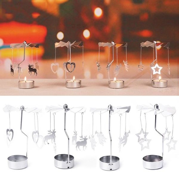 Multi Shape Romantic Spinning Rotary Metal Carousel Tea Light Stand Candle Holder Christmas Decoration Color Sliver Home Interior Designs Home