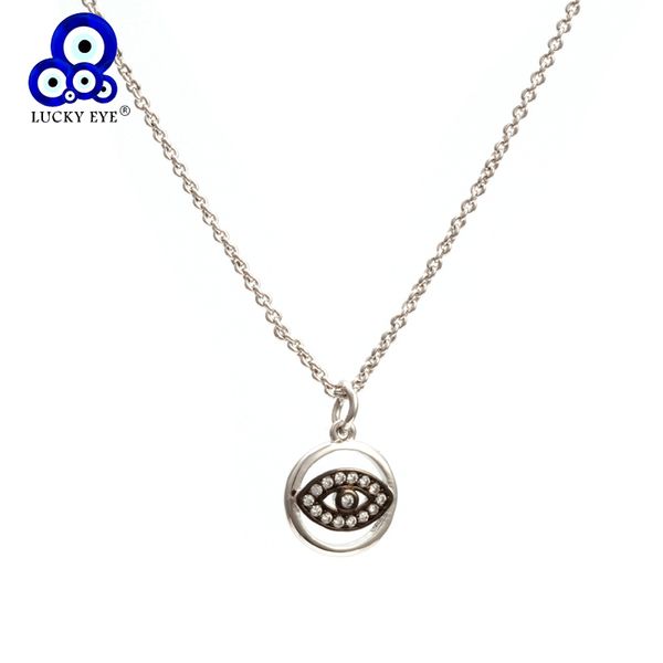 

lucky eye round pendant neckalce micro pave turkish evil eye necklace silver color long chain jewelry for women female ey6315