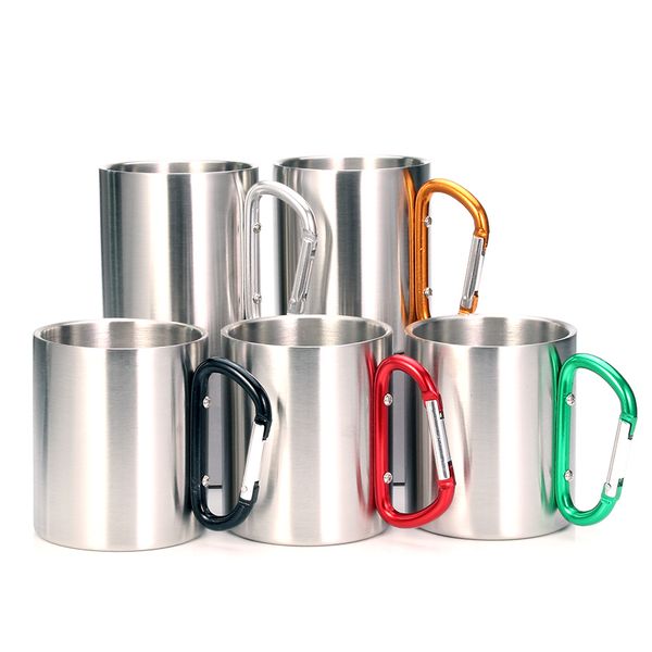 

christmas gift - stainless steel double walled mugs, hiking, travel cups, metal mugs with carabiner handle