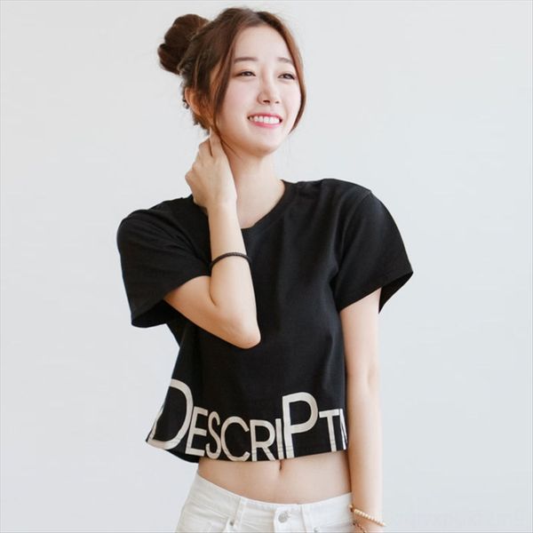 

женская футболка 2019 сексуальный пупок одежду женщин ситец круглый воротник короткий рукав футболки женщин, White