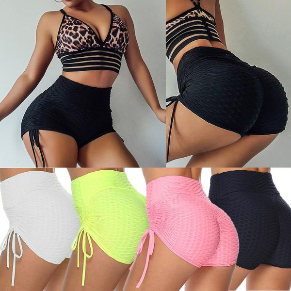 

yoga outfits shorts women push up fitness short legging high waist gym trunks running tight sportswear pleated underwear d30, White;red