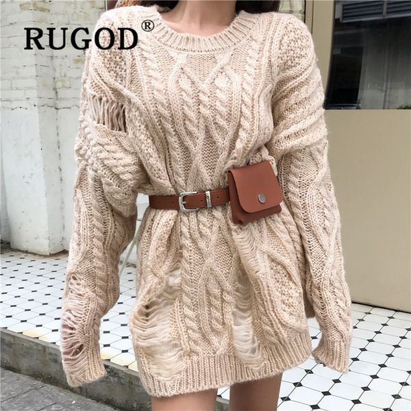

rugod korean lazy style women's sweater pullovers twist o neck loose knitted tunic hole fashion casual female 2020 spring, White;black