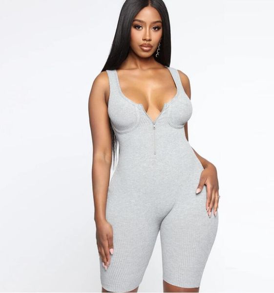 

summer new women's zipper v-neck sleeveless sports jumpsuit women, Black;white