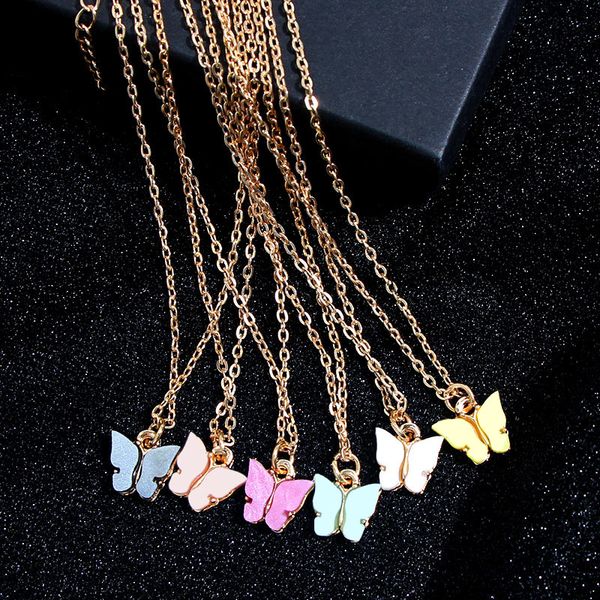 

chains jjfoucs fashion lovely resin butterfly pendant necklace girls multicolor sweet glitter acrylic animal necklaces jewelry, Silver