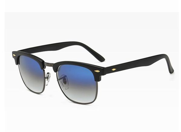 

2020 new classic rivet ban semi-metalli sunglasses for women and sun- ray glasses for men with large frames 3016, Blue