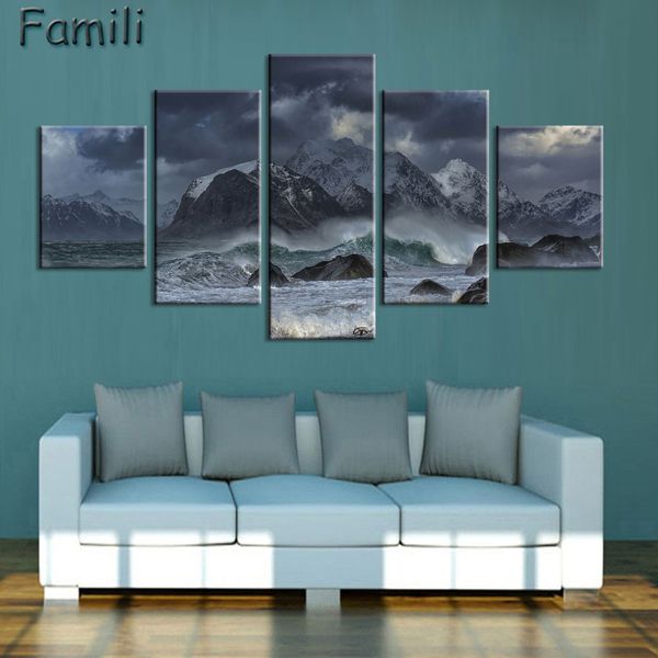 

5panel большой hd синее море волна восхода солнца холстины для гостиной wall art picture gift домашнее украшение подставил искусства для дет