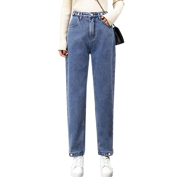 

high waist jeans women's loose harem pants 2019 autumn and winter clothing new thin and velvet dad radish pants, Blue