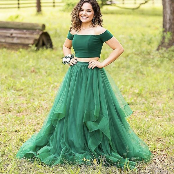 2 adet Emerald Green Gelinlik Örgün Parti törenlerinde Kapalı Omuz Katmanlı Tül Etek Mezuniyet Yarışması Parti Elbise Sweet 16 Custom Made