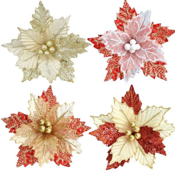 

christmas flowers xmas christmas tree decorations fake flower glitter wedding party artificial flowers decor dropshipping