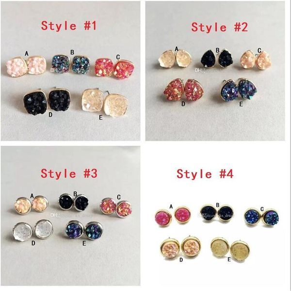 

fashion druzy drusy stone stud earrings resin lava crystal earings gold color brand jewelry for women, Golden;silver