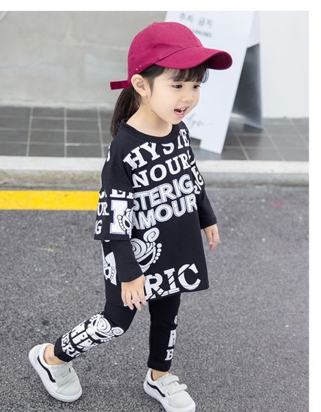 

explosion trend girl letter printing set spring and autumn new bat shirt two-piece female baby long sleeve two-piece t200526, White