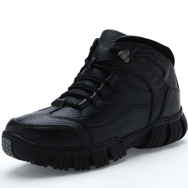 

new popular outdoor shoes winter men boots genuine leather boots super warm shoes fur men zapatos hombre, Black