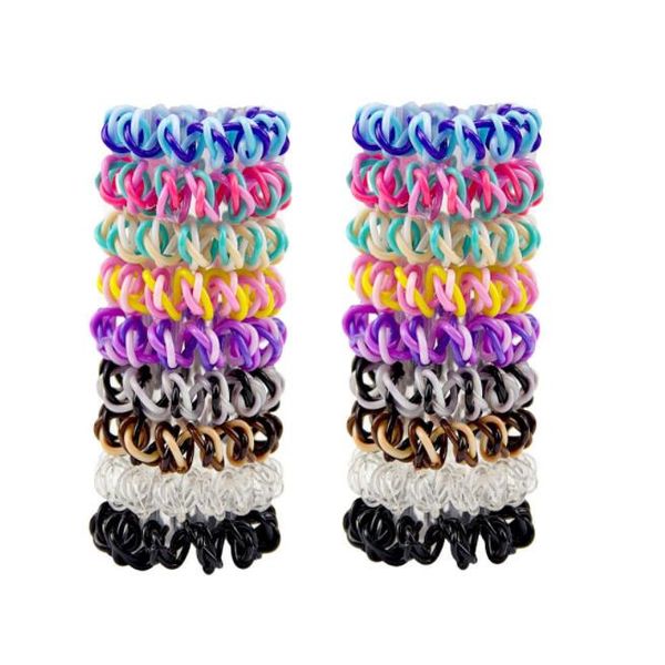 

women girls colorful rainbow spiral hair ties rope telephone wire plastic no crease coil thickened scrunchies ing, Slivery;white