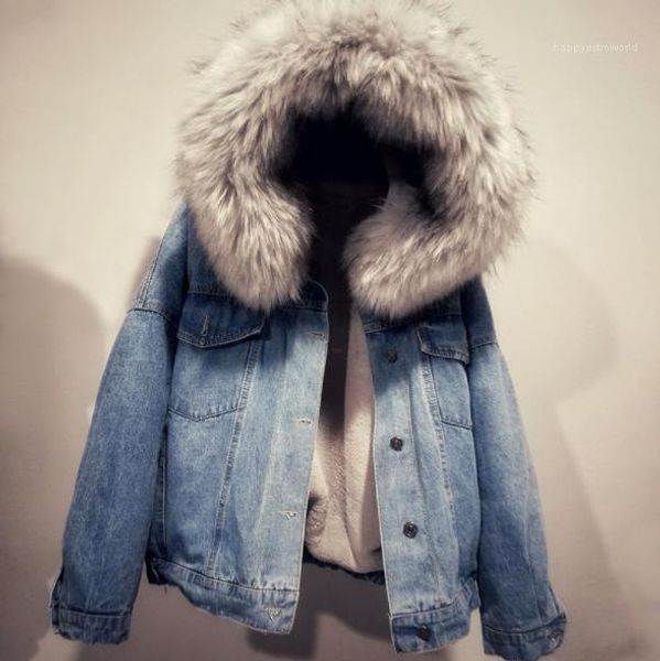 

winter designer jeans jackts long sleeve button female clothing with hat casual apparel plus velvet womens, Black;brown