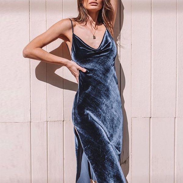 

2020 women spring summer dress shiny sundress spaghetti strap v-neck vintage elegant velvet dress fashion ladies dresses, Black;gray