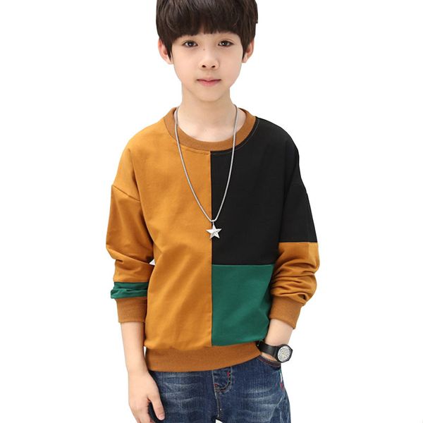 

new boys long sleeve basic t shirt children autumn patchwork cotton tee big kids casual clothes for 4 6 8 10 12 14 years t200225, White;black