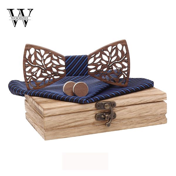 

2020 designer-quality model hollow wood hand-made high-end tie set men's european and american retro bow wooden, Silver;golden