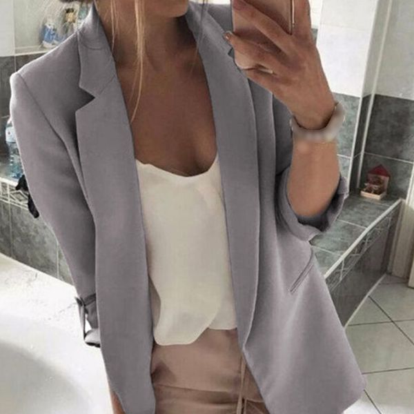 

formal suit business slim fit solid fashion women blazer daily open front casual turndown collar work 3/4 sleeve coat, White;black