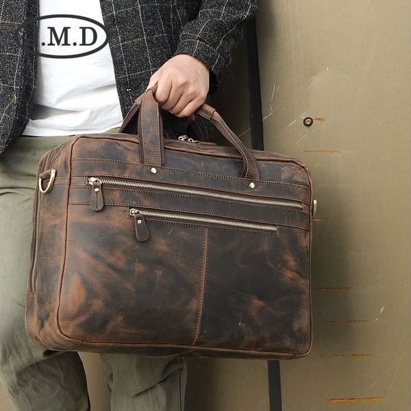 

j.m.d new retro genuine leather men's bag crazy horse leather briefcase men's handbag 7389