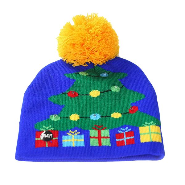 

parent-child colorful merry christmas hat for women men kids led light-up knit hat winter warm beanie hairball christmas cap, Blue;gray