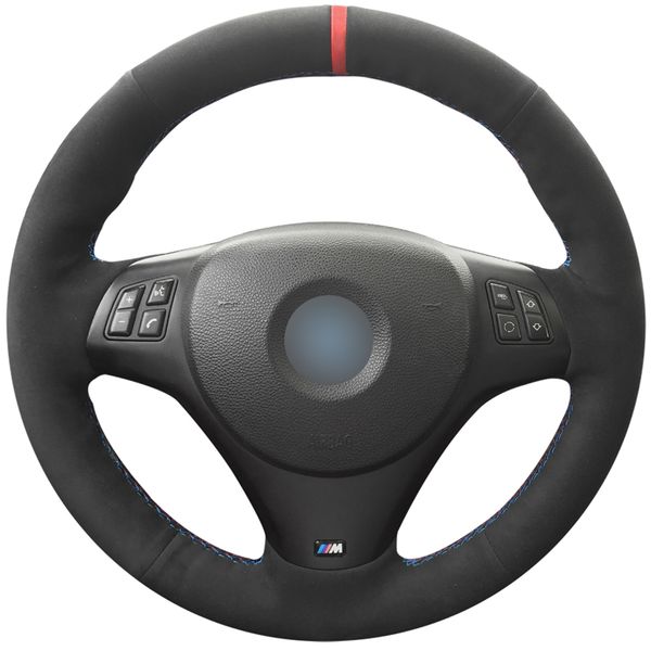

red marker hand-stitched black suede anti-slip comfortable car steering wheel cover for m3 2009-2013 e92