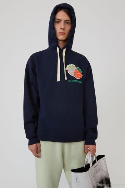 

19aw acne strawberry embroidery lazy guard clothes sweatshirts women men loose hat girl korean ac hoodies hoodie h28h0m, Black